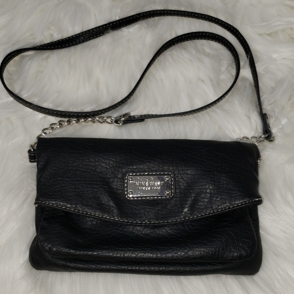 Black Leather Nine West Crossbody/Wristlet